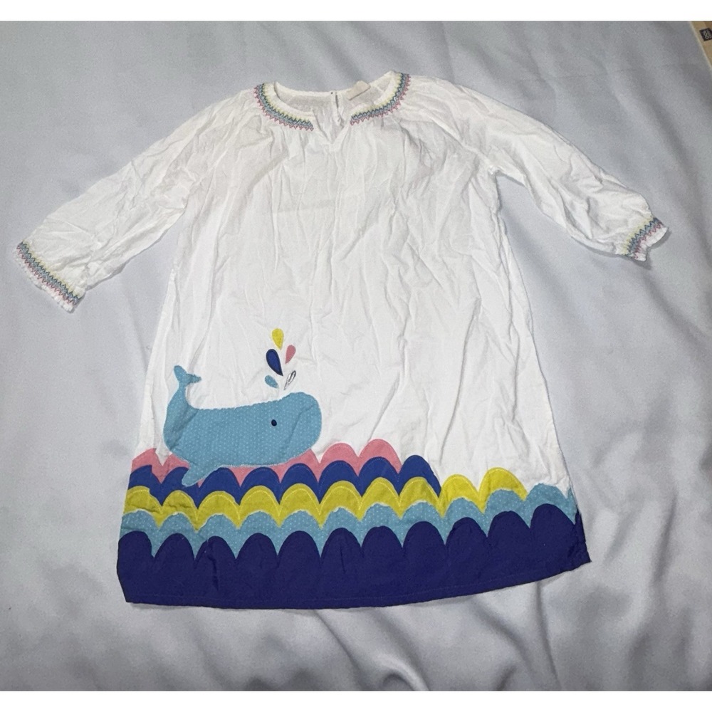 mini boden girls dress 11-12 Smocked Collar Whale Theme  Long Sleeve